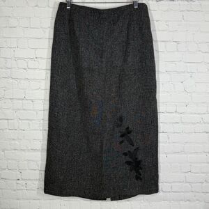 VTG Y2K Giorgio Fiorelli Maxi Skirt Size 16 Gray Embroidered Whimsigoth Academia